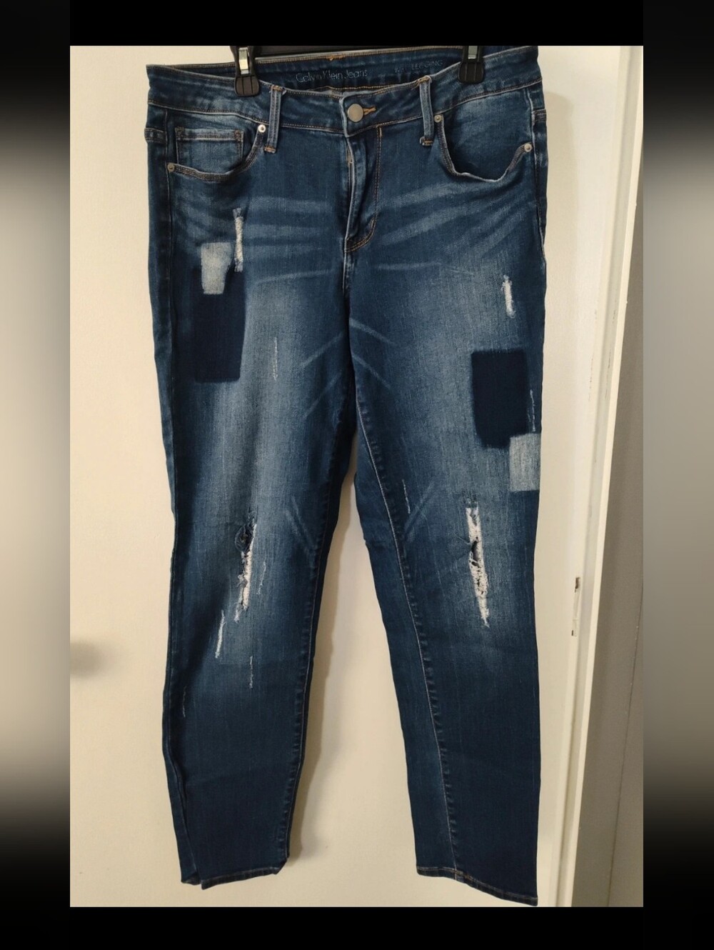 Calvin Klein Jeans Dark Blue Distressed Skinny Jeans